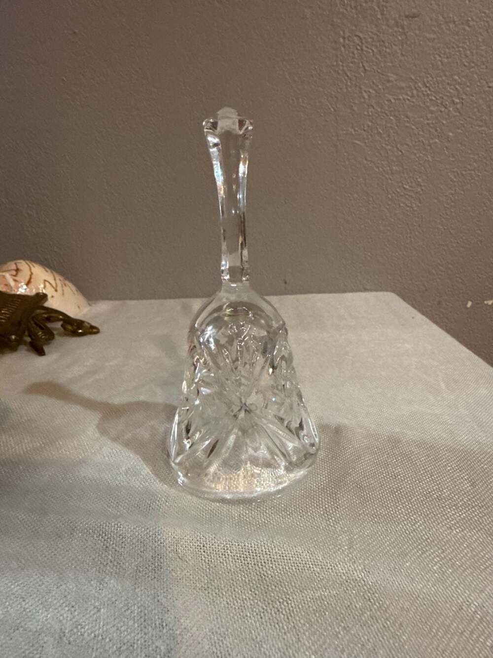 Vintage Cut Crystal Dinner Bell With Handle And Clapper Clear Glass